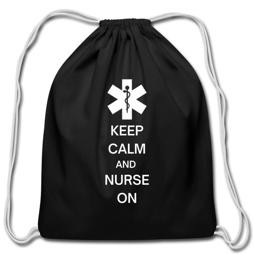 Keep Calm & Nurse On Drawstring Bag - black