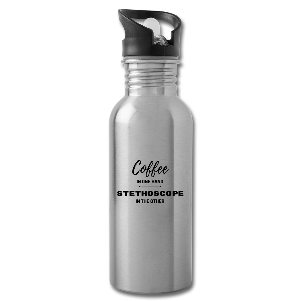 Coffee & Stethoscope Water Bottle - silver