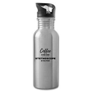 Coffee & Stethoscope Water Bottle - silver