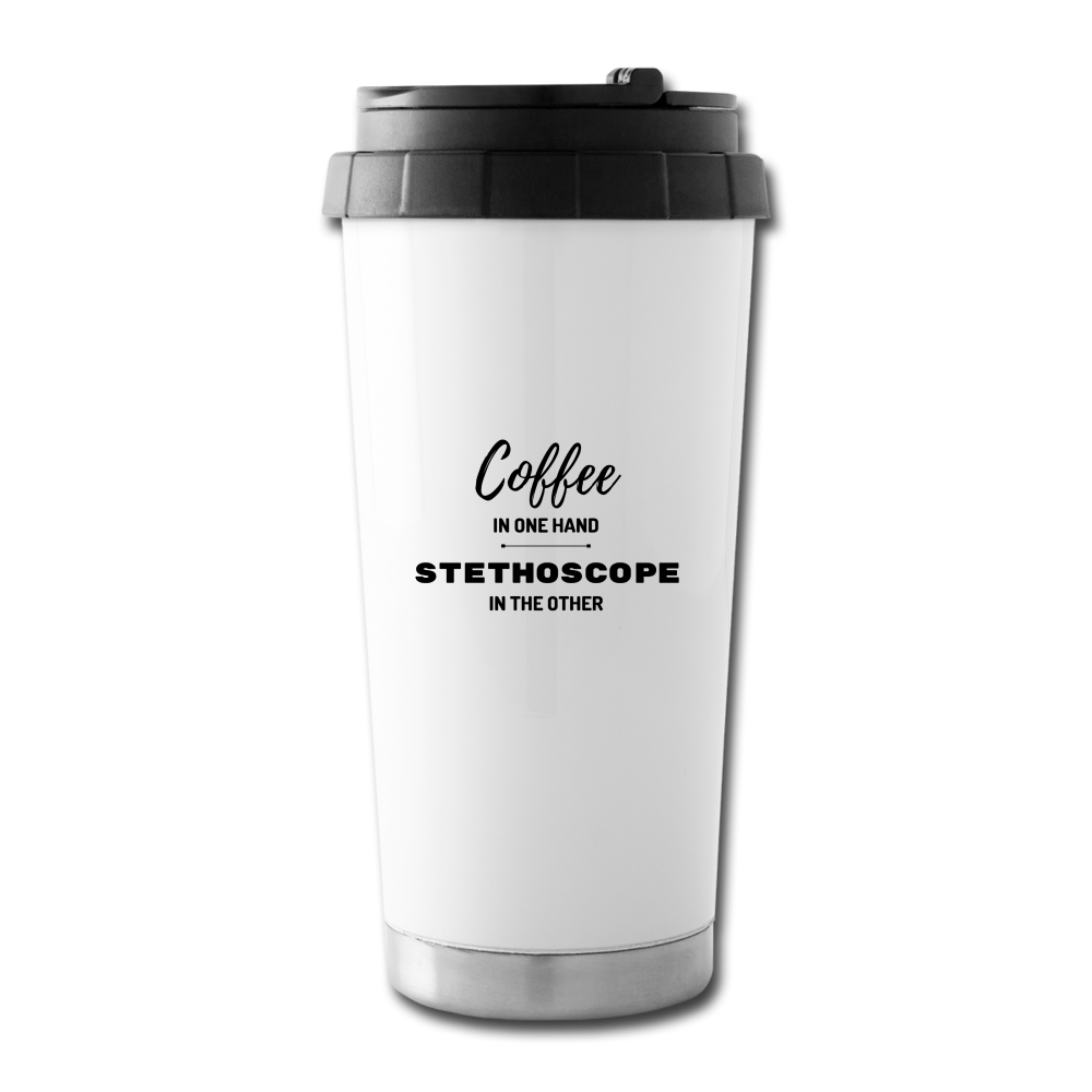 Coffee & Stethoscope Travel Mug - white