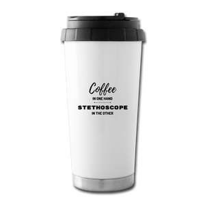 Coffee & Stethoscope Travel Mug - white